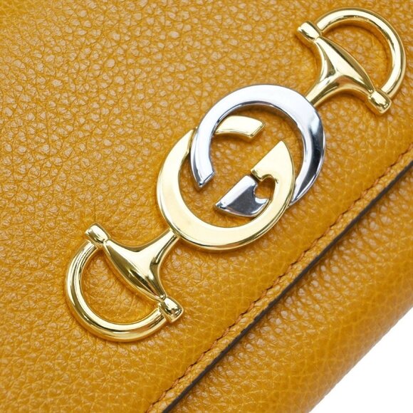 GUCCI GG Logo Horsebit Bifold Long Wallet Leather Yellow Italy 32EF698 - Picture 8 of 15